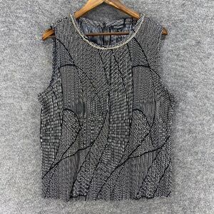 Roz & Ali Blouse Women 1X Plus Black Geometric Sleeveless Wide Strap Hook & Eye